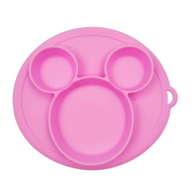 Pink Plate A Безопасное вспомогательное устройство для силиконовая столовая тарелка без добавления бисфенола А, одноцветные Детские миски всасывания Дети Ясельного возраста тренировочные посуда стильная футболка с изображением персонажей видеоигр детская кормушки - Цвет: Pink Plate A