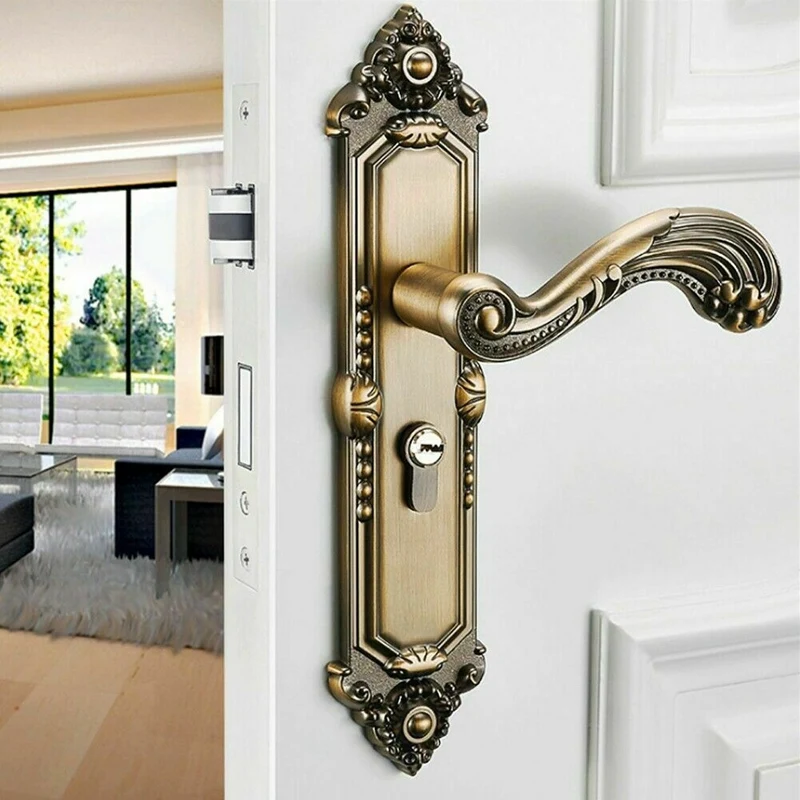 

Замок дверной бесшумный из цинкового сплава, защита от кражи, Ручка безопасности в европейском стиле для спальни, патина, желтый