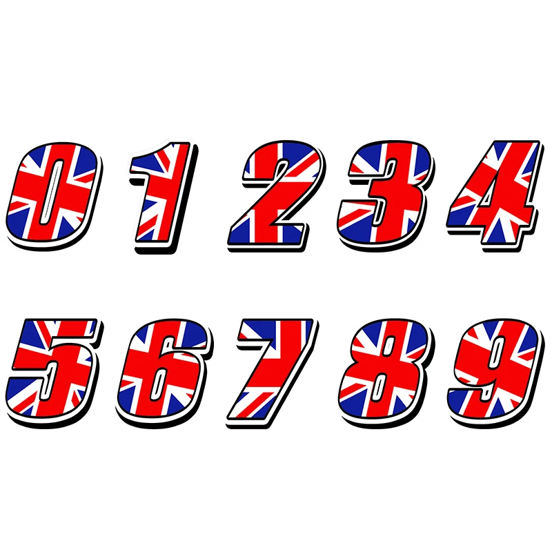 

10*8cm Car Sticker Racing Numbers Vinyl UK UNITED KINGDOM FLAG Stickers Decal Motocross Moto Auto ATV BIKE Decor