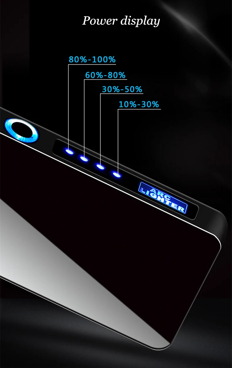 Двойной Arc USB Зажигалка перезаряжаемая Электронная зажигалка светодиодный экран сигаретная плазма дисплей питания импульсная электронная зажигалка