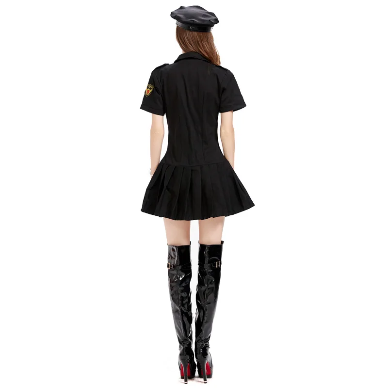 

SLADUO Adult Game Role-Playing Black Policewoman Uniform Dress With Hat