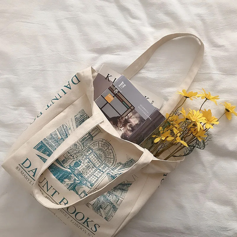 

Women Canvas Shoulder Bag London Daunt Books Daily Shopping Bags Students Book Bag Cotton Cloth Handbags Large Tote For Girls
