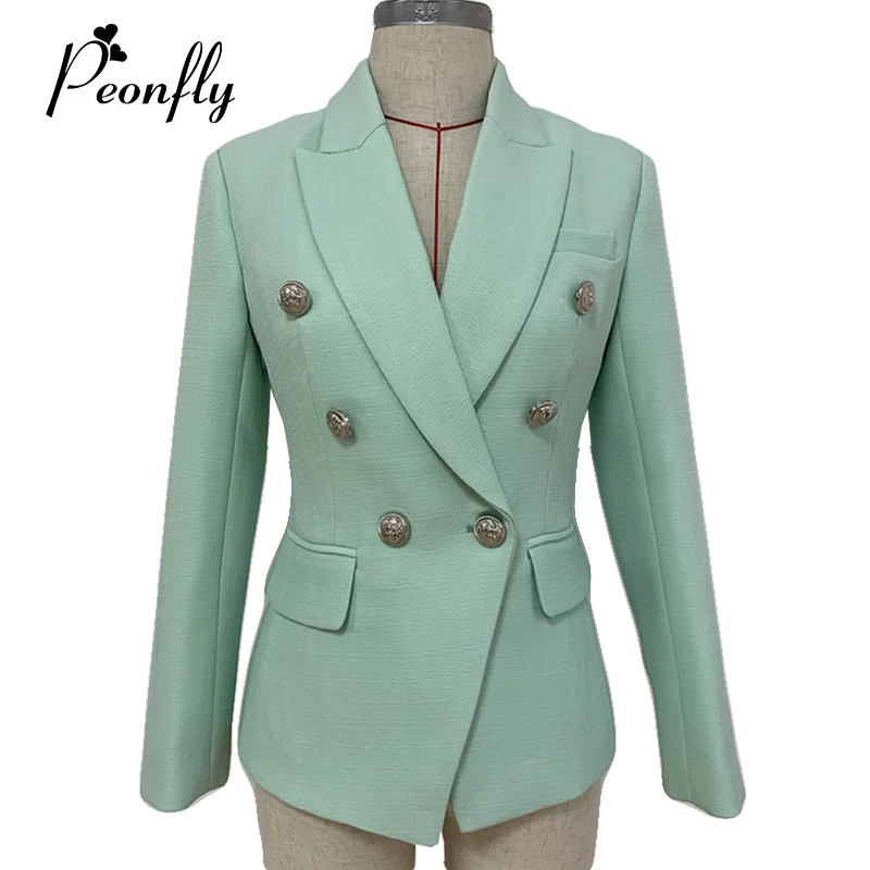Женский двубортный Блейзер PEONFLY повседневное однотонное пальто с карманами и