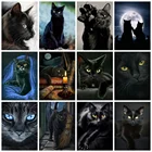 Huacan полноразмернаякруглая алмазная живопись, Черный кот, домашний декор, алмазная вышивка, мозаика, животные, фантастические наклейки на стену