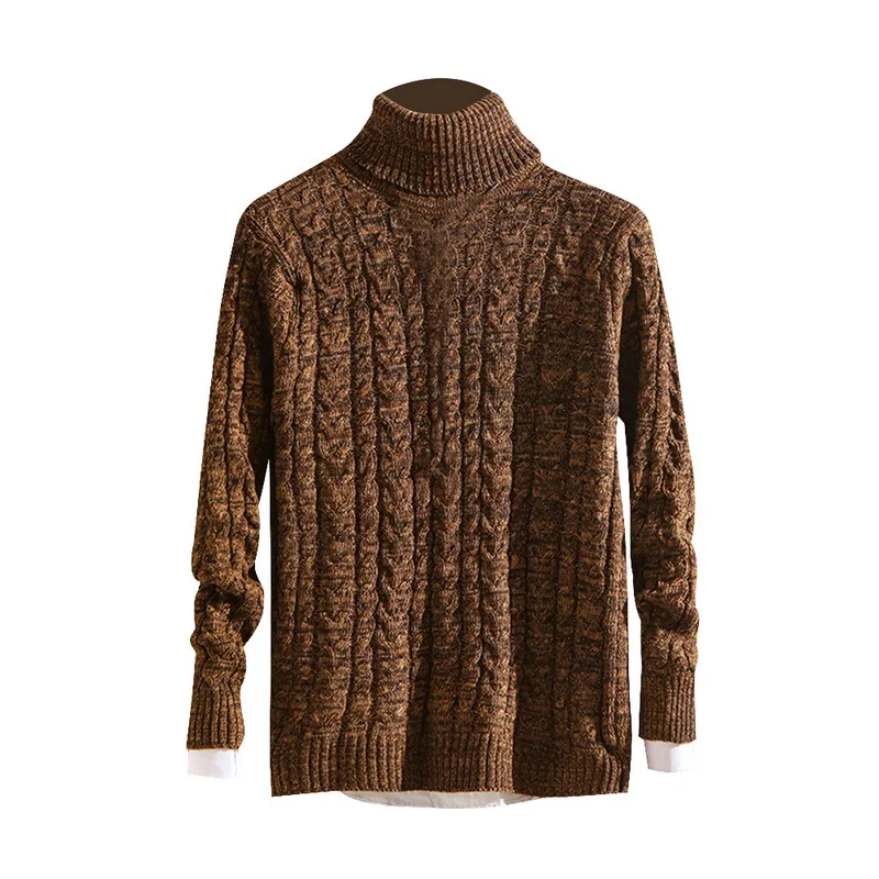 light tan Осенние винтажные вязаные свитера мужские Классические водолазки теплые Pull Homme мужские повседневные трико уличная тонкие однотонные пуловеры - Цвет: light tan