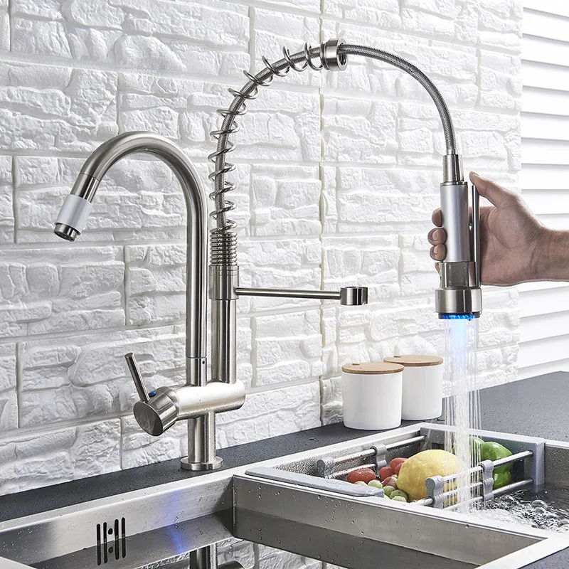 Хромированная отделка на бортике с одной ручкой кухонный пружинный смеситель