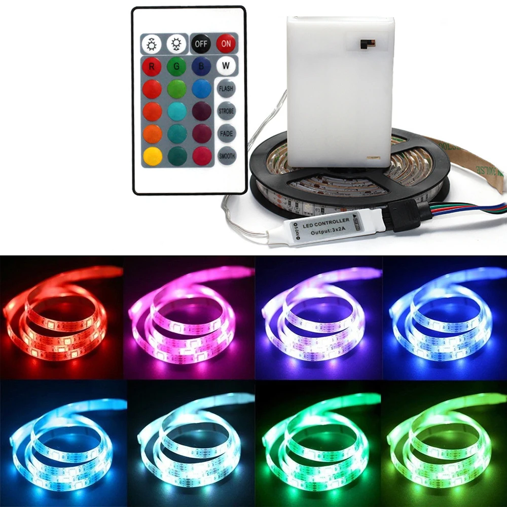 DC 5V 5050 RGB Strip LED Light Battery Powed Waterproof Ribbon Tape Stable Led Strips Indoor Outdoor Decoration Remote Control