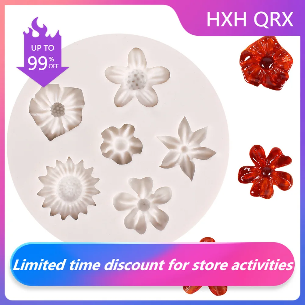 

6-Hole Flower-Shaped Mold Small Flower Sunflower Fondant Chocolate Silicone Pattern For Ornament Garnish Sugar Paste DIY Mold