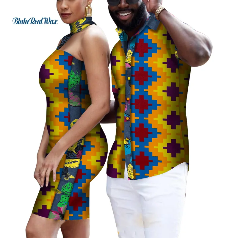 Sweet Lover Couples Clothes African Print Patchwork Dresses for Women Bazin Riche Mens Shirts African Style Clothing WYQ520