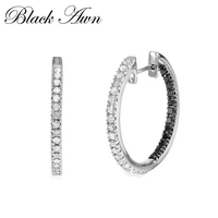 black awn 2022 new classic round black trendy spinel engagement hoop earrings for women fine jewelry i189