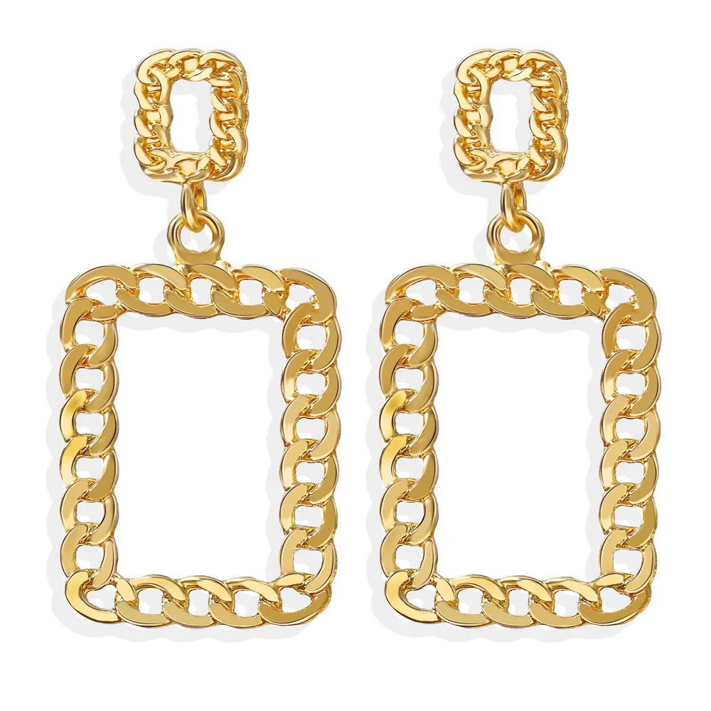 

New Fashion 2020 Jewelry Chain hollow Square Earrings Retro Simple Cool Gold Earrings For Women