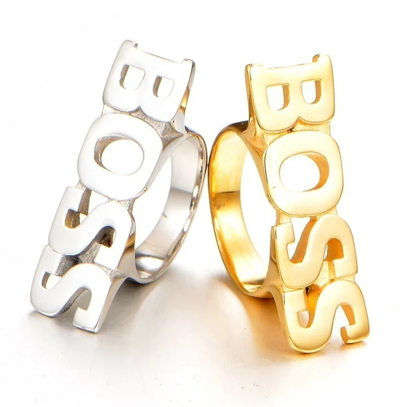 Модная обувь в стиле хип хоп стиль из нержавеющей стали кольцо с надписью Boss для