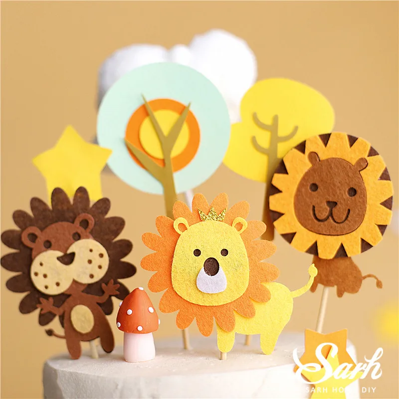 Шарик для волос войлок дерево льва торт Топпер гриб глина львы украшение дня рождения вечеринки свадьбы