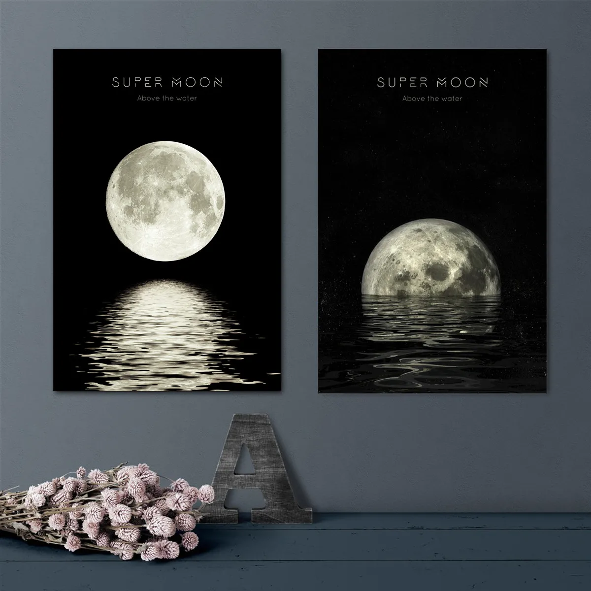 Абстрактное искусство черный лунный свет картина холст фотография|Рисование и