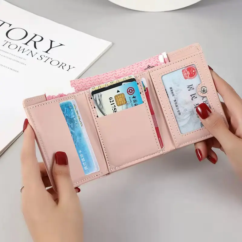 

Korean new small wallet women's 2021 new small fresh simple folding multi card student large capacity zero wallet