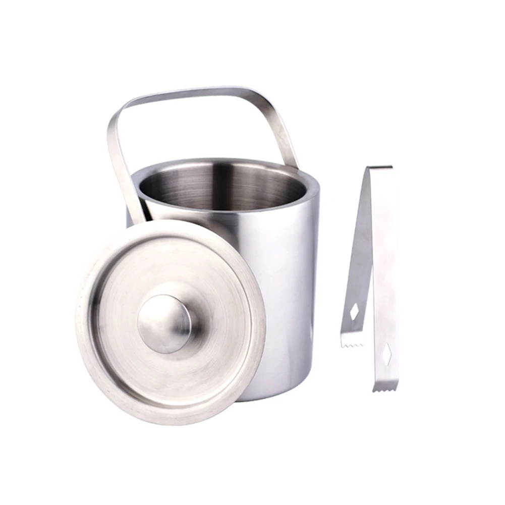 

Durable 1.3L Anti Corrosion Stainless Steel Large Capacity Cooling Home Kitchen Silver Insulated Lid Ice Bucket