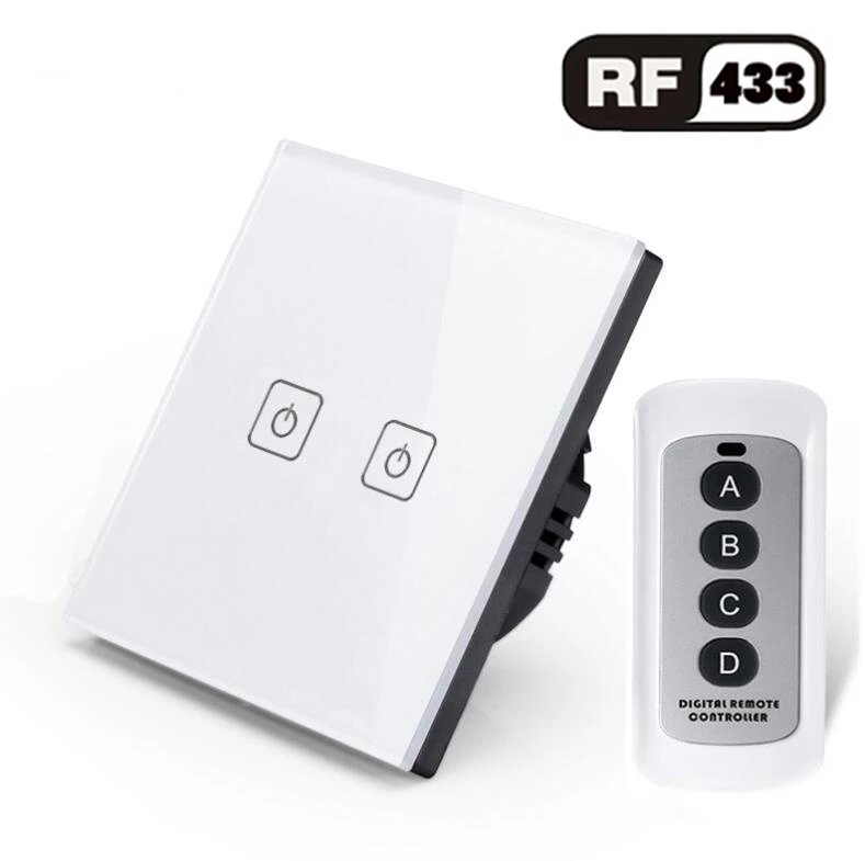 2gang Switch with RC ЕС/Великобритания Стандартный 1/2/3 Беспроводной дистанционного Управление светильник переключатели, система автоматического управления "умный дом" RF433 дистанционного Управление настенный сенсорный переключатель - Цвет: 2gang Switch with RC