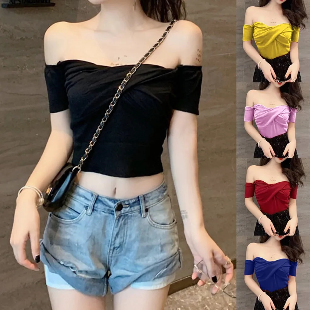 Сексуальный укороченный Топ для женщин с открытыми плечами летняя женская