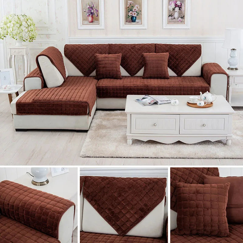 

Thicken Sofa Cover Flannel Corner Couch Covers Solid Color Slipcover Pet Dog Kids Mat Sofa Cushion Blanket Living Room Decor
