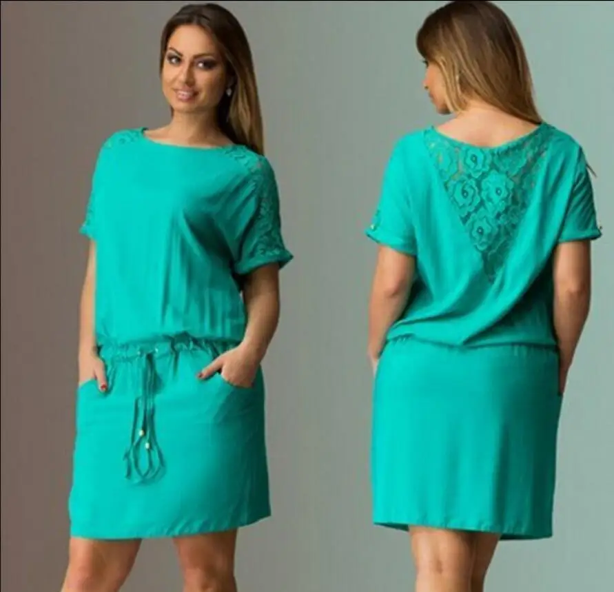 

2019 Spring-Summer New Style Solid Color European Leg Hot Plus-sized Casual Back Porous Dress