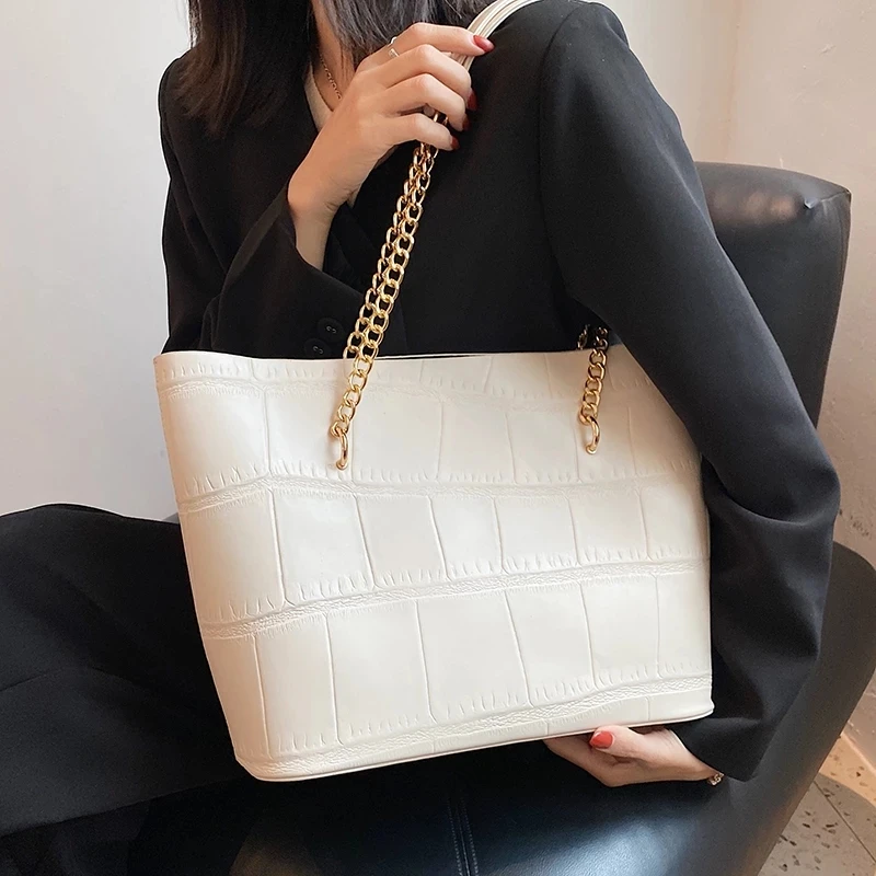 

High Capacity Shoulder Bag Luxury Tote for Women 2021 Stone Pattern PU Leather Trends Brand Designer Travel Handbags Purse Totes