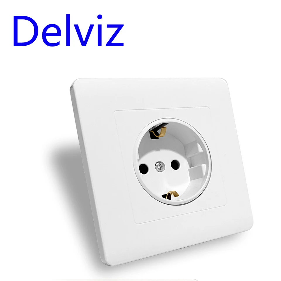 

Delviz 16A power socket panel AC 110V~250V 86mm European standard German socket White square Round hole EU standard wall outlet