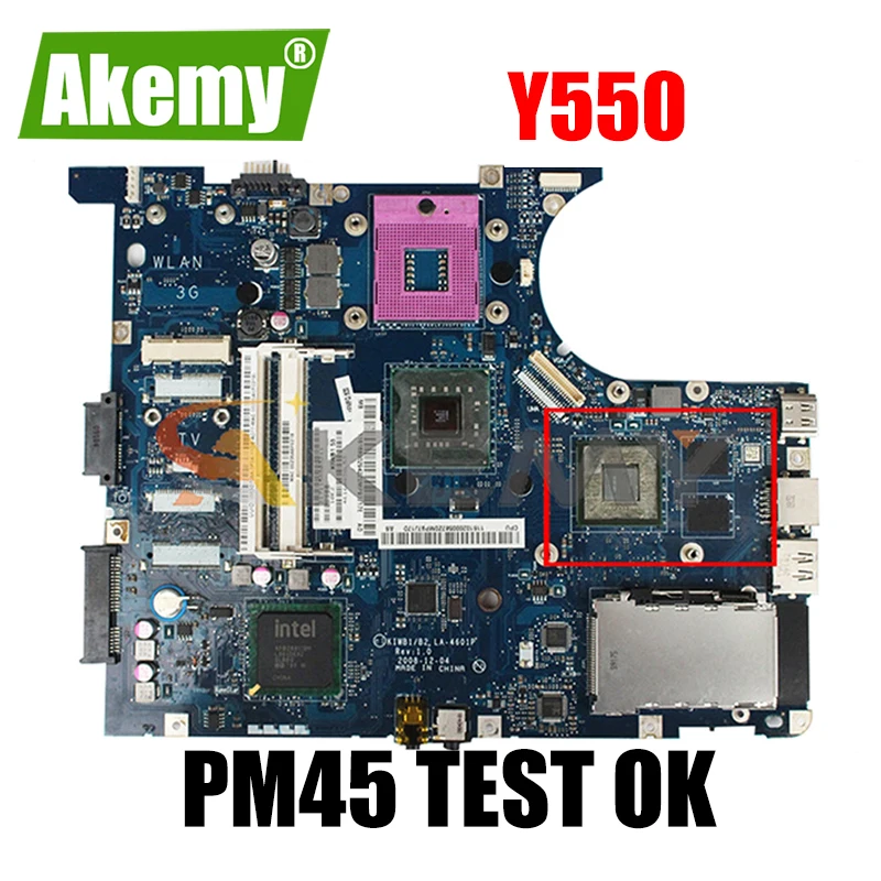 

Akemy LA-4602P LA-4601P материнская плата для ноутбука Lenovo Y550 Материнская плата ноутбука PGA478 PM45 100% тест работа подарок CPU