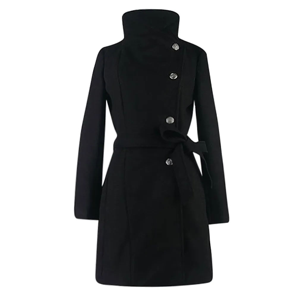 

Women Fashion New Womens Winter Lapel Wool Coat Trench Jacket Long Sleeve Overcoat Outwear LS 1203