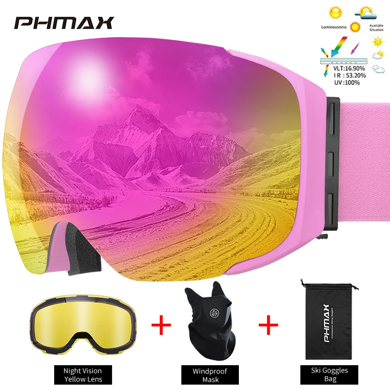 

Магнитные лыжные очки PHMAX с защитой от УФ-лучей и желтыми линзами, лыжные очки, зимние антибликовые очки для сноуборда, лыжные очки
