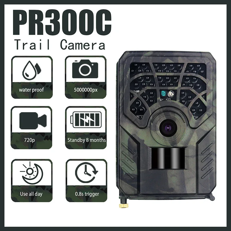 

1200W Outdoor Hunting Camera 720P Wild Animal Detector Trail Camera HD Waterproof Monitoring Infrared Heat Sensing Night Vision