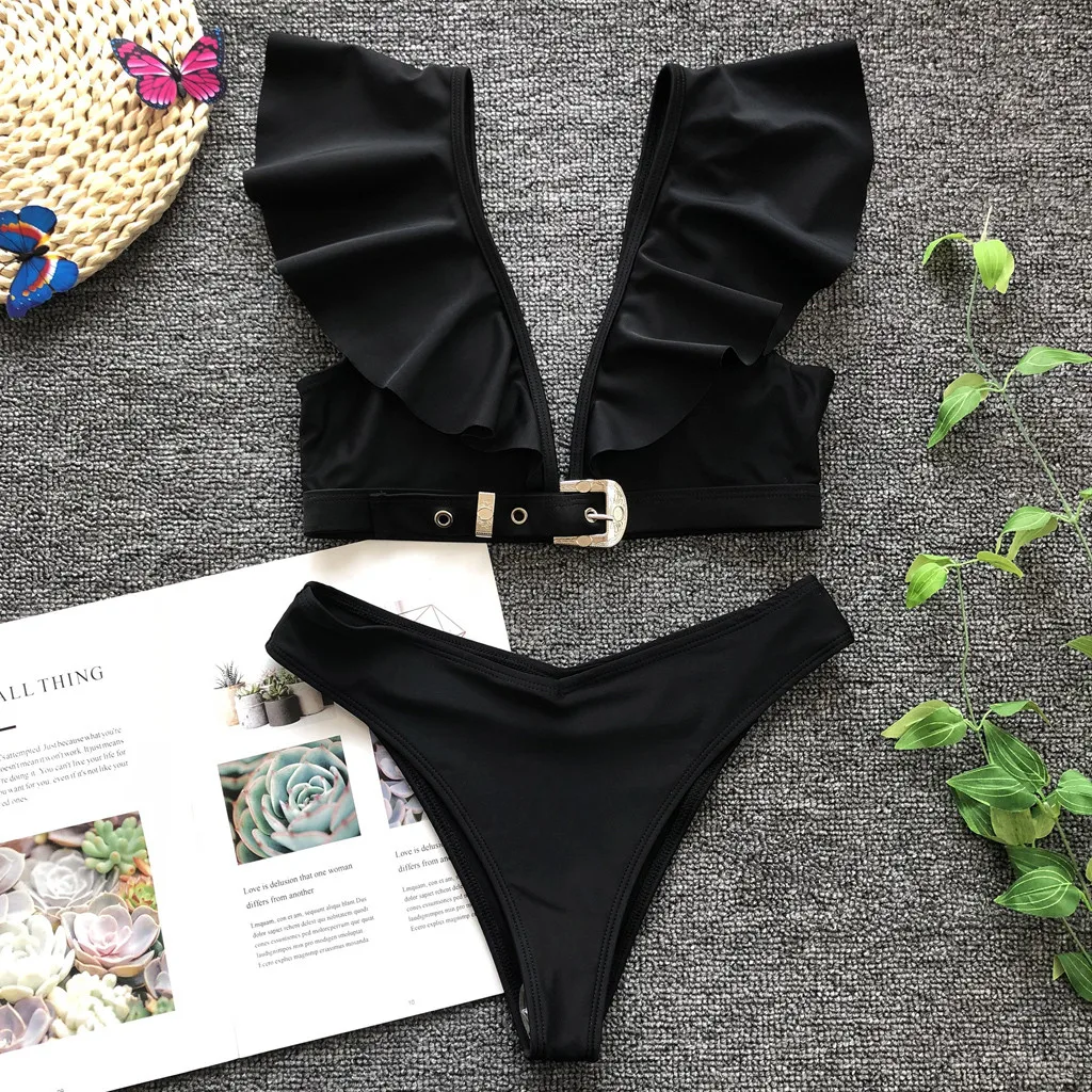 Бикини женское с V-образным вырезом пикантный бюстгальтер чашками пуш-ап пляжный