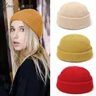 Зимняя вязаная шапка для мужчин и женщин, однотонные шапки в стиле ретро, осенние шапки, теплая шапочка, Женская Повседневная шапка, эластичные шапки унисекс