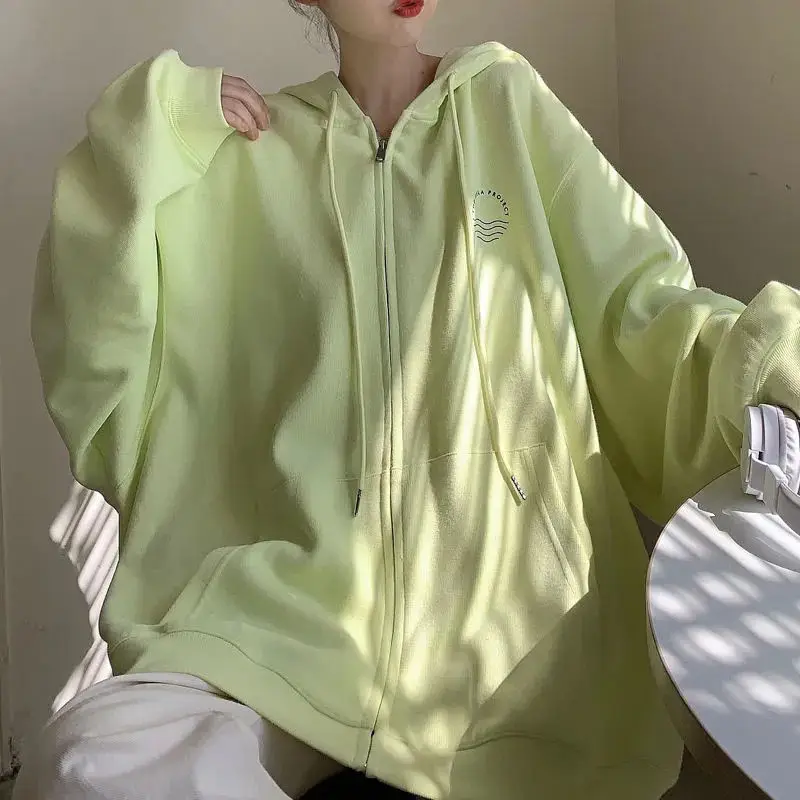 

Women Oversized Hoodie 2021 Spring/Summer Sweater Loose BF Thin Zipper Cardigan Outerwear Fashion All Match Women Clothing