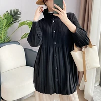 changpleat 2021 new miyak pleated trench coat for women fashion solid single breasted long sleeved short trench coats