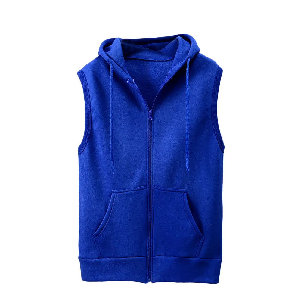 

Men Fitness Hoodies Tank Tops Sleeveless Tee Shirt Male Workout Zipper Pockets Hooded Vest Waistcoat Solid Undershirt Sportswear