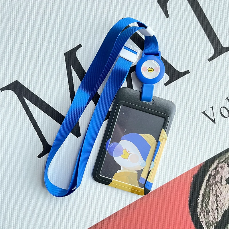 

1pcs Kids School Supplies Meal Card ID Credit Card Holders Reel Cute Soya Duck Cartton Student Badge Holder Reels with Lanyard