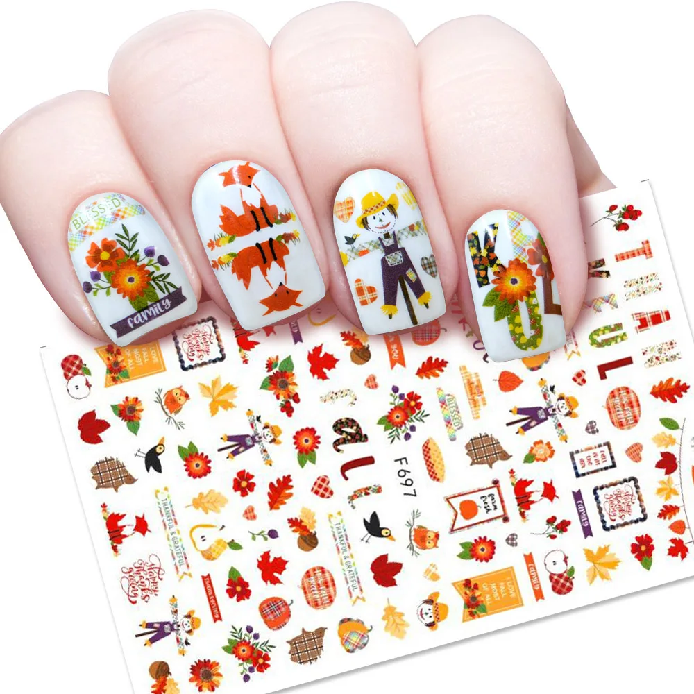 

3D Nail Sticker Maple Leaf Owl Slider Nails Art Decoration Wraps Decals Cute Design Adhesive Manicure Tips Stickers Pegatina
