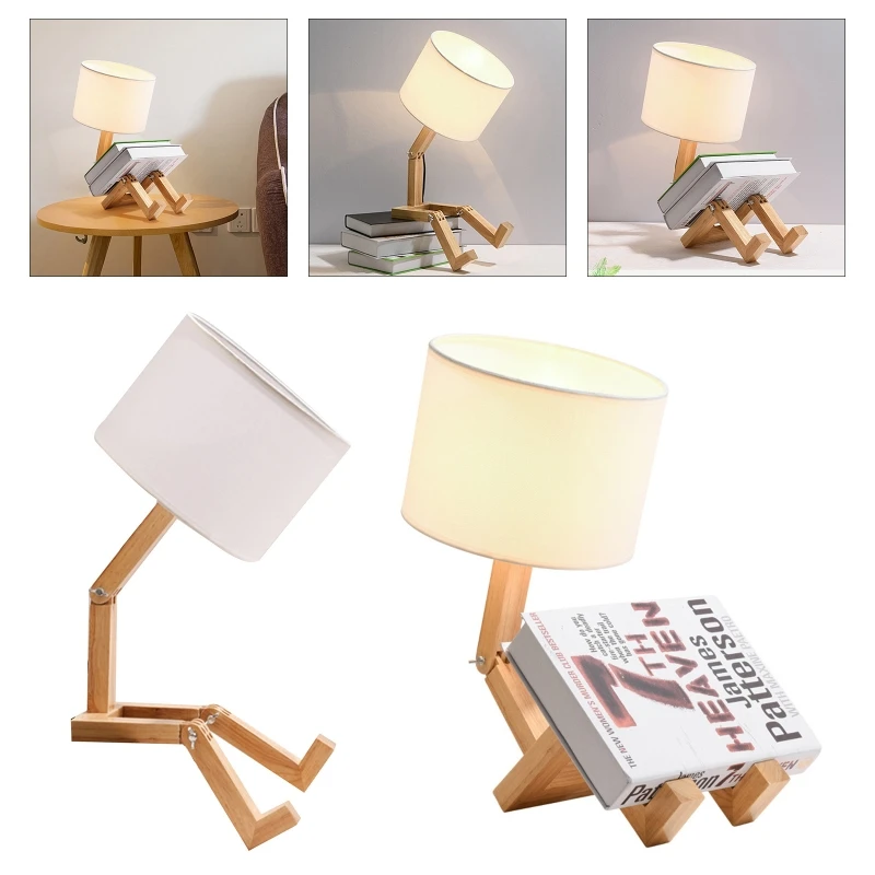 

Creative Robot Shaped Table Lights Living Room Flexible Wooden LED Table Lamps Nordic Modern Working Learning Interior