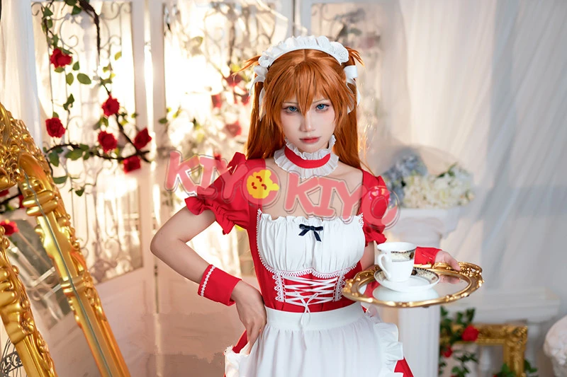 KIYO-KIYO ЕВА АСУКА Косплей Asuka Langley Soryu горничная платье Костюм Хэллоуин костюмы |