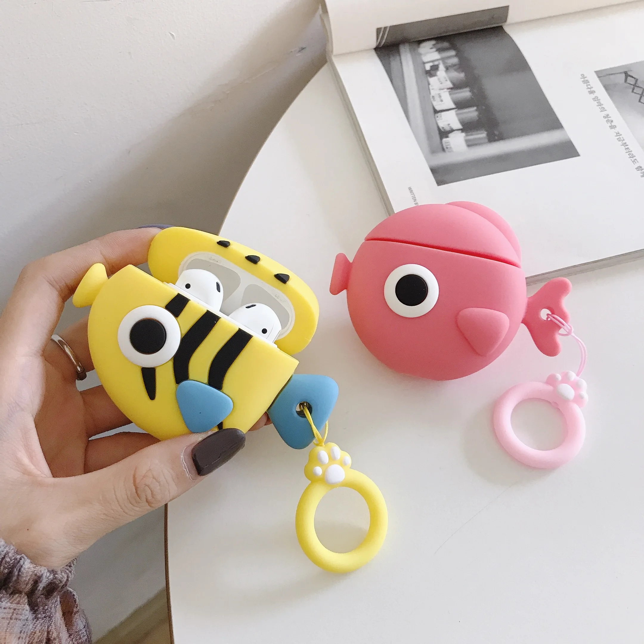 Симпатичные 3D наушники Airpod Air Pods чехол мультяшный лосось динозавр Рыба для Airpods