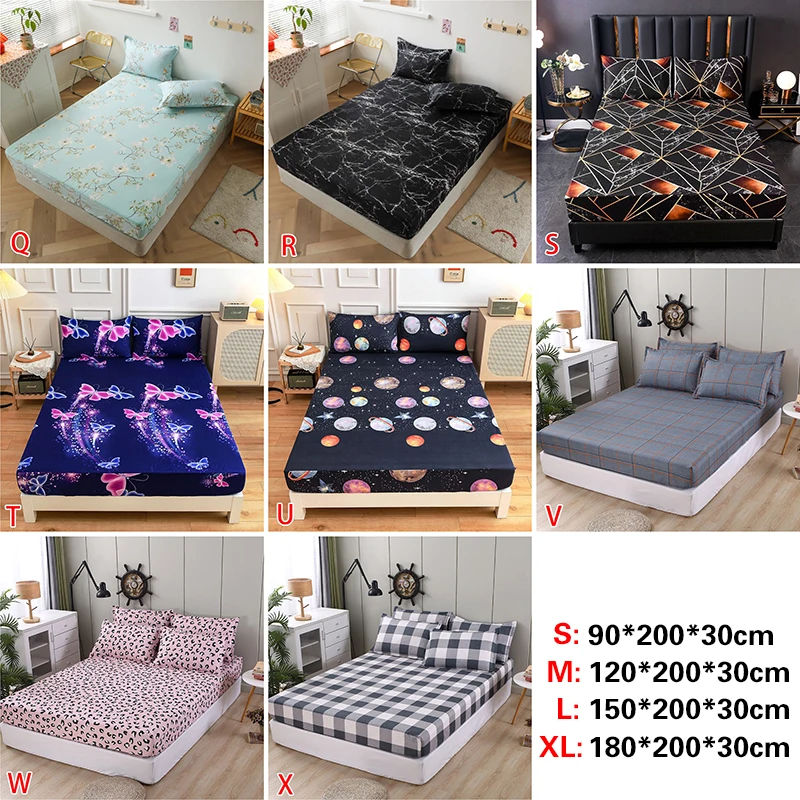 

1pcs Polyester Printed Fitted Sheet Mattress Cover Elastic Fitted Sheet Four Corners With Elastic Band Bed Sheet (No pillowcase)