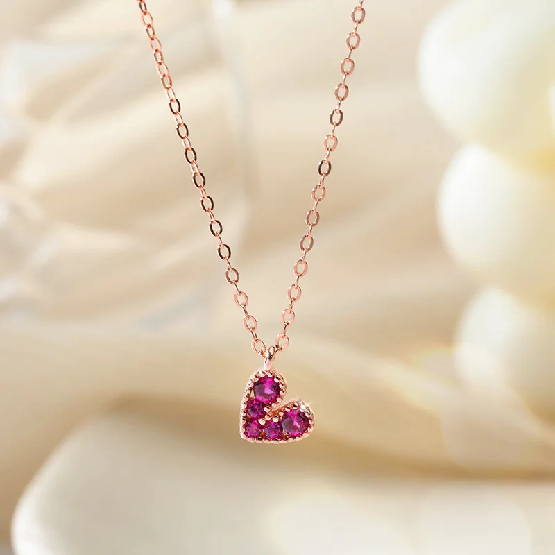 

925 Sterling Silver Zircon Red Heart Charm Pendant Choker Korean Statement Necklace Wedding Jewelry For Women dz682