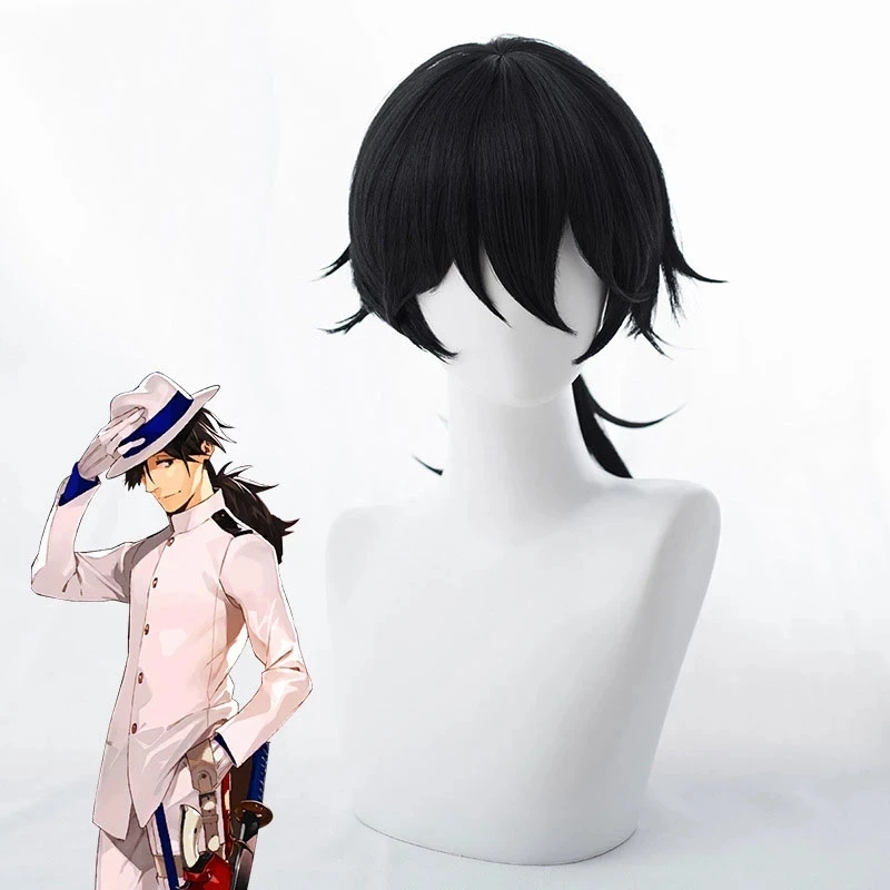 

Fate GrandOrder FGO Sakamoto Ryoma Black Flipped Ponytail Cos Wig Anime Cosplay Game Perform Molding Accessories Hair Wig 50CM