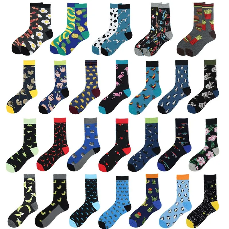 

Men Wedding Happy Funny Socks Combed Cotton Chili Music Egg Hamburg Dinosaur Penguin Cactus Men Socks Hip Hop Skarpetki Sokken