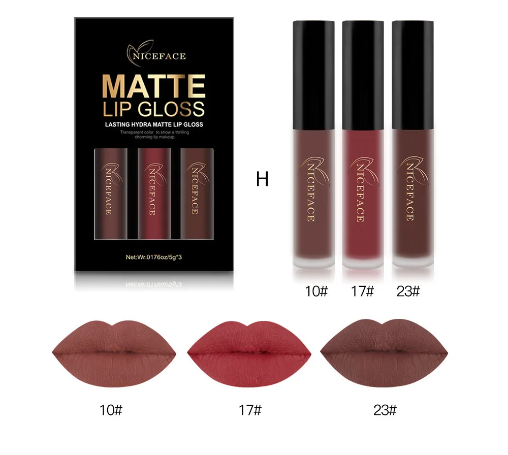 Doradosun 3 шт Матовый Блеск для губ водостойкий макияж немой красный жидкий набор