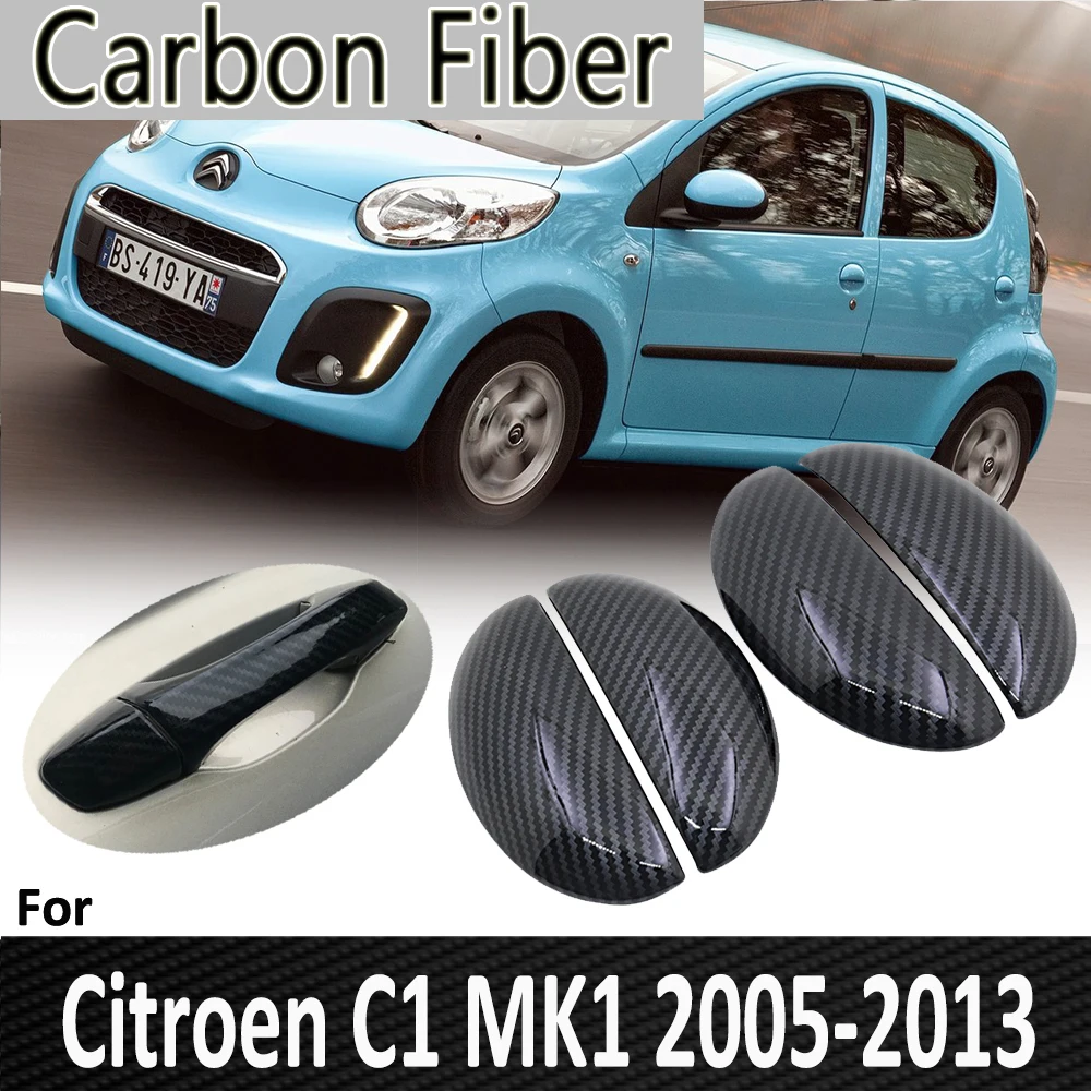 Black Carbon Fiber for Citroen C1 MK1 2005 2006 2007 2008 2009 2010 2011 2012 2013 Door Handle Cover Sticker Car Accessories