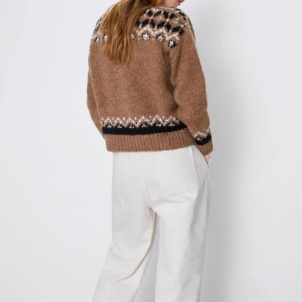 Дизайнерский женский зимний толстый вязаный кардиган пальто яркий цвет кружево