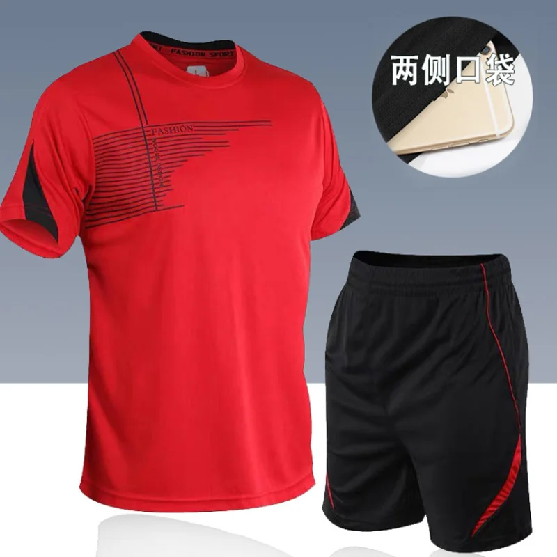 

Summer tracksuit men loose t shirt with shorts together mens clothes football shirts keep cool sets over-size M to 5XL