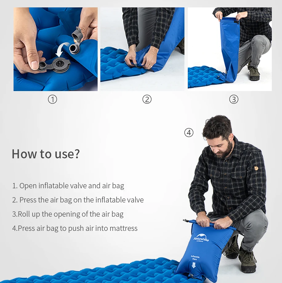 Туристический портативный надувной матрас Naturehike водонепроницаемый двойной