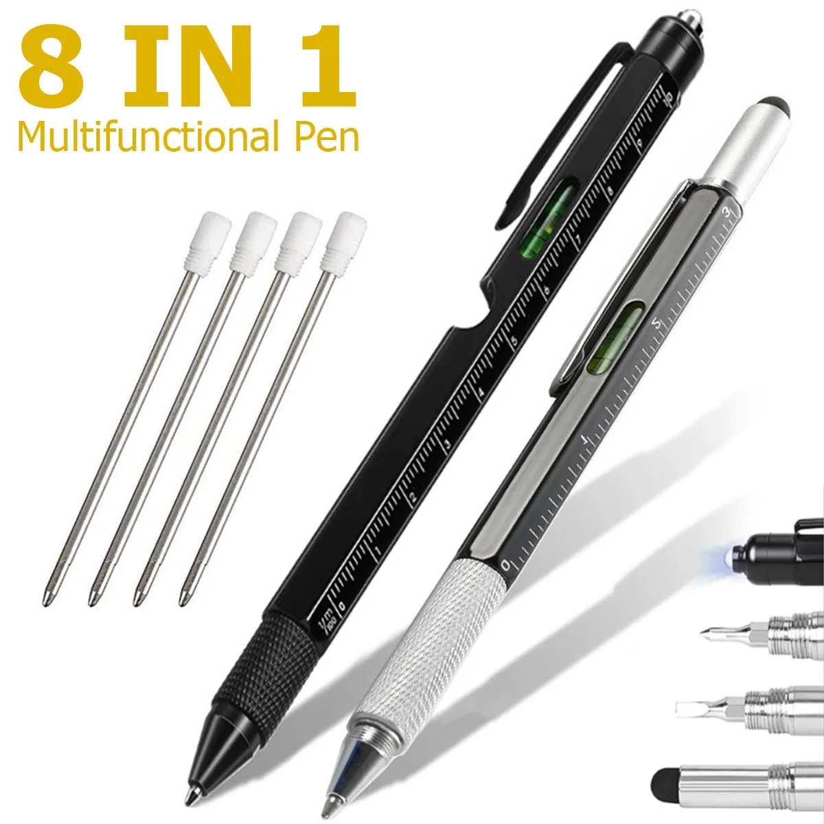 

2Pcs Multi Tool Pen Screwdriver Precision Ruler Pen Multifunction Caliper Ballpoint Pen for Phone Touch Creativity Level Meter